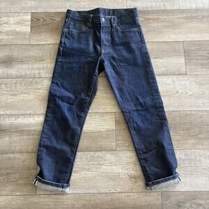 Uniqlo Jeans Mens 29x27 Hemmed Blue Kaihara Selvedge Denim Slim Straight Stretch
